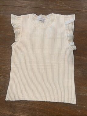 Lucy Paris Cream Ribbed Knit Crewneck Top